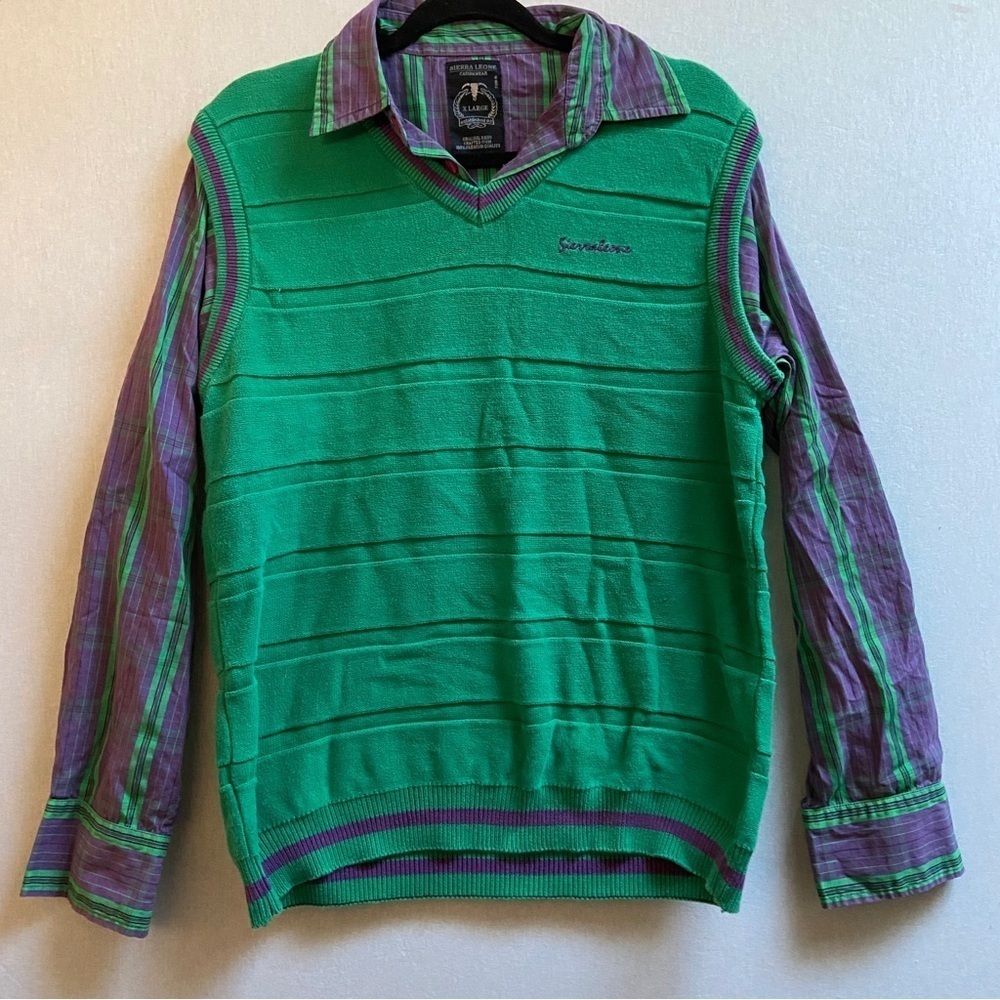 Sierra Leone sweater vest button collar shirt Sz L